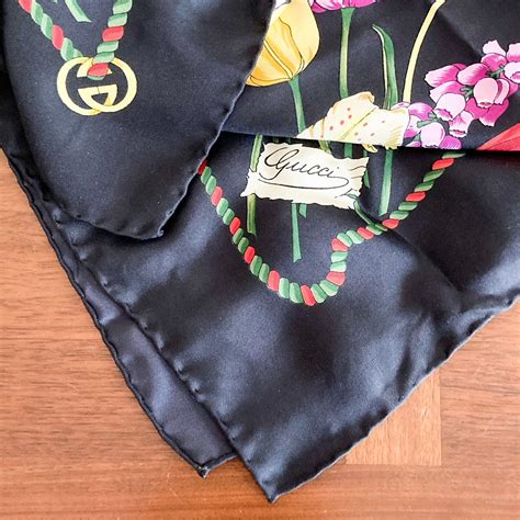 gucci scarf satin|black gucci scarf with trim.